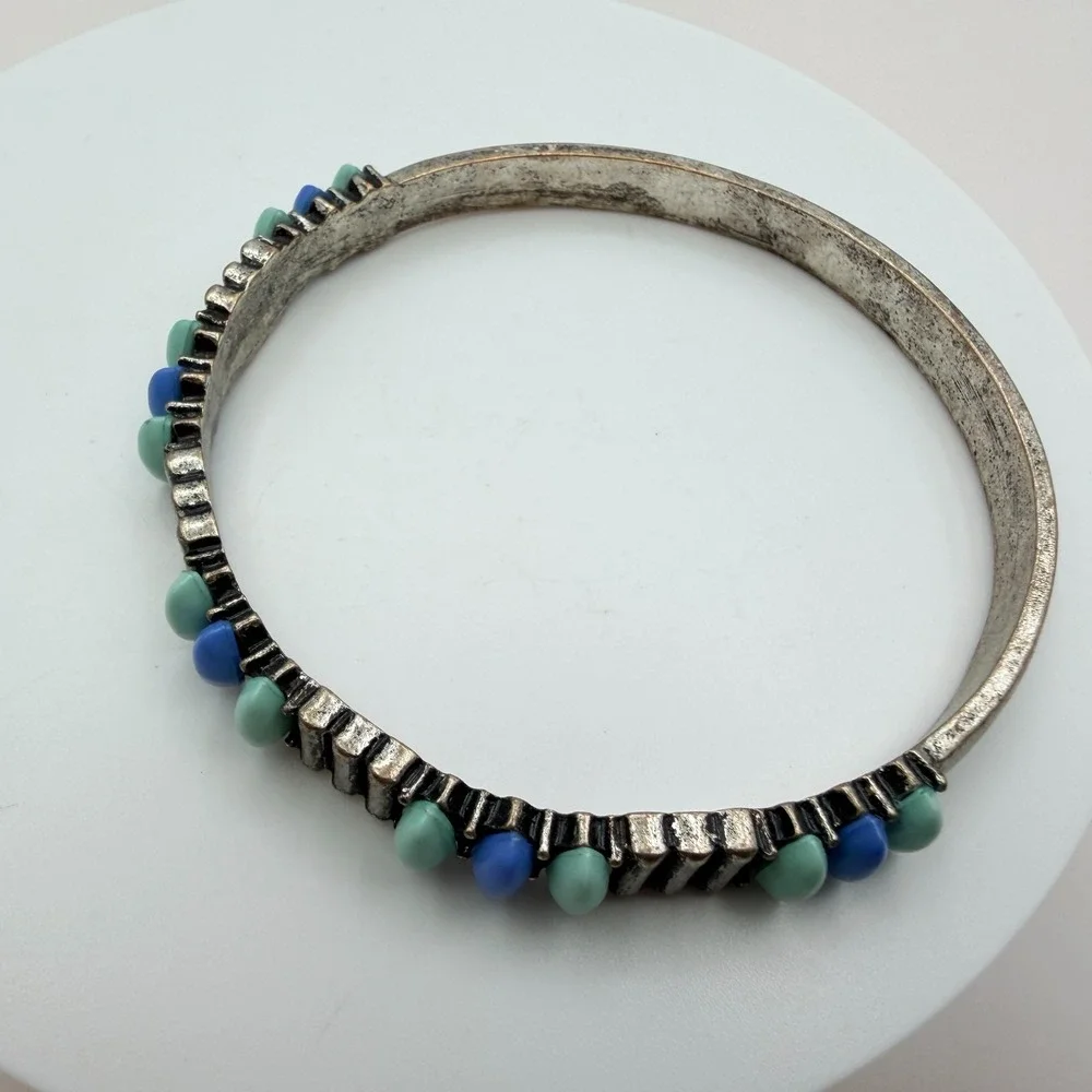 Vintage Y2K Silver Tone‎ Beaded Bangle Bracelet Boho Women's Classic Jewelry